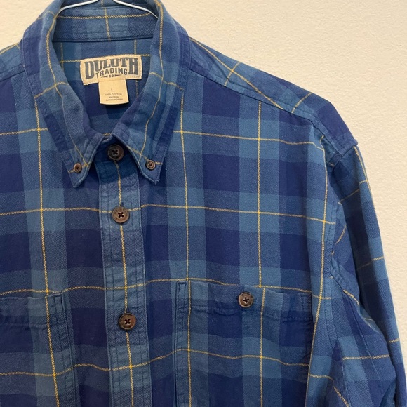 Duluth Trading Co Mens Large Blue Plaid Button Down L/S Flannel Cotton Shirt EUC - Picture 3 of 4